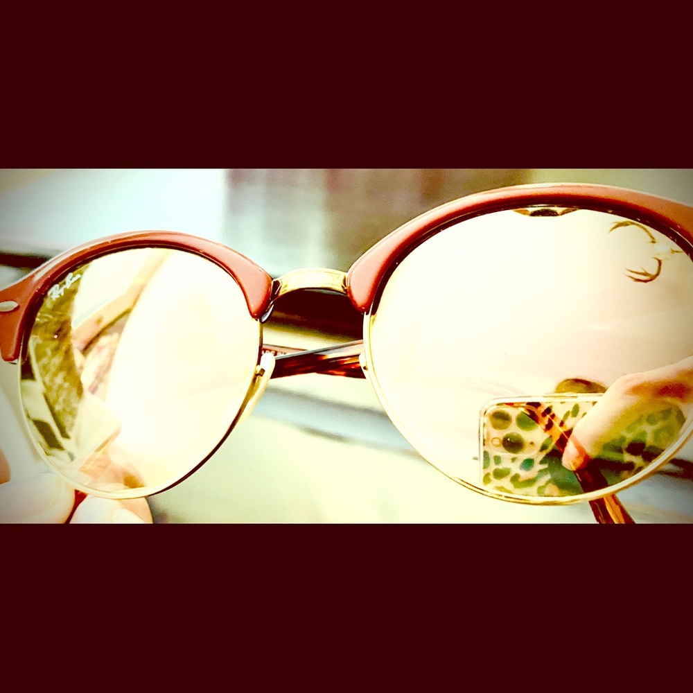 Rose colored raybans with stamp of authenticity